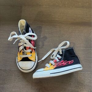 Converse High Top Toddler Black Sneakers with Flame Design, Size 6